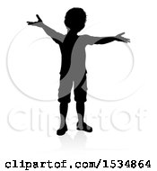 Poster, Art Print Of Silhouetted Boy Welcoming With A Reflection Or Shadow On A White Background