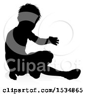 Clipart Of A Silhouetted Boy Playing With A Reflection Or Shadow On A White Background Royalty Free Vector Illustration