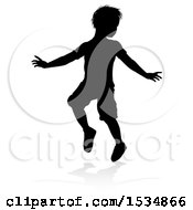 Poster, Art Print Of Silhouetted Boy Playing With A Reflection Or Shadow On A White Background