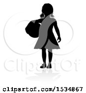 Clipart Of A Silhouetted Girl Holding A Ball With A Reflection Or Shadow On A White Background Royalty Free Vector Illustration