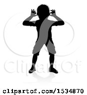 Poster, Art Print Of Silhouetted Boy Teasing With A Reflection Or Shadow On A White Background