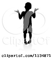 Poster, Art Print Of Silhouetted Boy Shrugging With A Reflection Or Shadow On A White Background