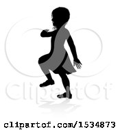Clipart Of A Silhouetted Girl Playing With A Reflection Or Shadow On A White Background Royalty Free Vector Illustration