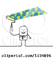 Clipart Of A Stick Business Man Painting Idea Light Bulbs Above His Head Royalty Free Vector Illustration