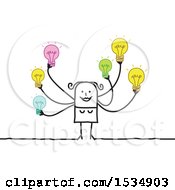 Clipart Of A Creative Stick Woman With Many Ideas Royalty Free Vector Illustration