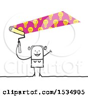 Clipart Of A Stick Woman Painting Idea Light Bulbs Over Her Head Royalty Free Vector Illustration