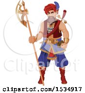 Clipart Of A Fairy Tale Guardsman With An Axe Royalty Free Vector Illustration