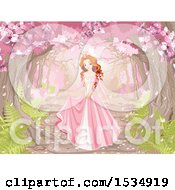 Poster, Art Print Of Beautiful Spring Time Princess Under Blossoming Trees In The Woods