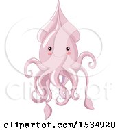 Clipart Of A Cute Pink Squid Smiling Royalty Free Vector Illustration