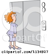 Poster, Art Print Of White Business Woman Waiting For An Elevator