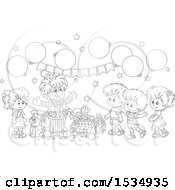 Poster, Art Print Of Black And White Clown Entertaining Kids At A Birthday Party