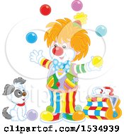 Clipart Of A Dog Watching A Clown Juggle Royalty Free Vector Illustration by Alex Bannykh