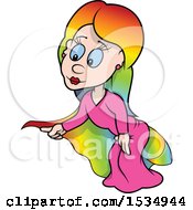 Clipart Of A Colorful Fairy Pointing Royalty Free Vector Illustration