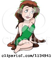 Clipart Of A Sitting Forest Fairy Royalty Free Vector Illustration