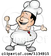 Clipart Of A Cartoon Male Chef Holding A Spoon Royalty Free Vector Illustration