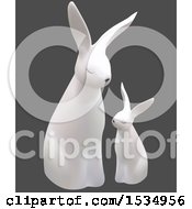 Poster, Art Print Of 3d White Bunny Rabbit And Baby On A Gray Background
