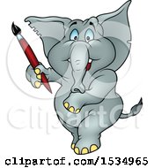 Poster, Art Print Of Blue Eyed Elephant Holding A Paintbrush