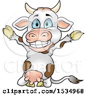 Poster, Art Print Of Happy Cow Kneeling And Cheering