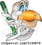 Clipart Of A Pelican Bird Holding A Marker Royalty Free Vector Illustration