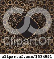 Poster, Art Print Of Blank Frame Over A Background Of Gold Pattern On Black