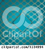Clipart Of A Blank Diamond Frame Over A Background Of Gold Diamonds On Blue Royalty Free Vector Illustration