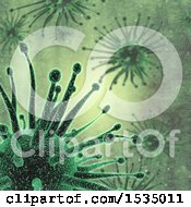 Clipart Of A Green Background Of 3d Virus Cells Royalty Free Illustration