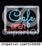 Clipart Of A Cafe Open Neon Sign On Black Royalty Free Vector Illustration by KJ Pargeter