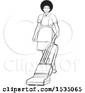 Poster, Art Print Of Black And White Housekeeper Using A Vacuum Or Floor Polisher