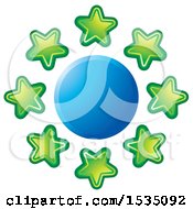 Poster, Art Print Of Blue Circle With Green Stars