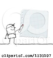 Clipart Of A Stick Man Holding A Marker Up To Draft Paper Royalty Free Vector Illustration