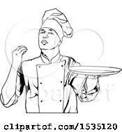 Poster, Art Print Of Black And White Male Chef Gesturing Perfect And Holding A Plate