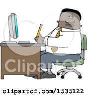 Poster, Art Print Of Black Business Man Working At An Office Desk