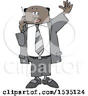 Poster, Art Print Of Black Business Man Waving And Talking On A Cell Phone