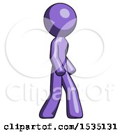 Purple Design Mascot Man Walking Turned Right Front View