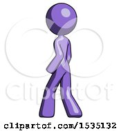 Poster, Art Print Of Purple Design Mascot Woman Walking Away Direction Left View