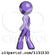 Purple Design Mascot Woman Walking Away Direction Left View