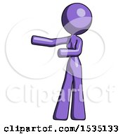 Poster, Art Print Of Purple Design Mascot Woman Presenting Something To Her Right