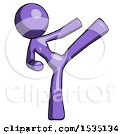 Purple Design Mascot Woman Ninja Kick Right