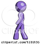 Poster, Art Print Of Purple Design Mascot Man Walking Away Direction Left View