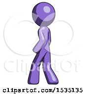 Purple Design Mascot Man Walking Away Direction Left View