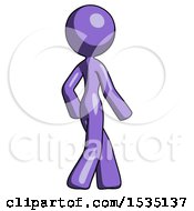 Poster, Art Print Of Purple Design Mascot Woman Walking Away Direction Right View