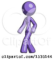 Purple Design Mascot Woman Man Walking Turned Left Front View