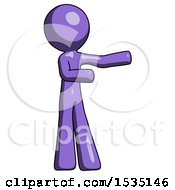 Purple Design Mascot Man Presenting Something To His Left