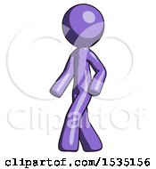 Purple Design Mascot Man Man Walking Turned Left Front View