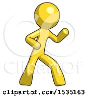 Yellow Design Mascot Man Martial Arts Defense Pose Right