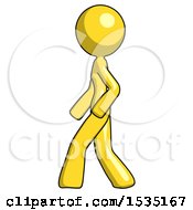 Poster, Art Print Of Yellow Design Mascot Woman Walking Left Side View