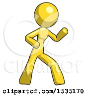Yellow Design Mascot Woman Martial Arts Defense Pose Right