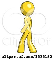 Poster, Art Print Of Yellow Design Mascot Woman Walking Away Direction Left View