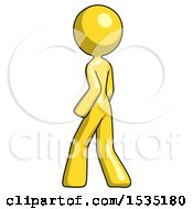 Yellow Design Mascot Woman Walking Away Direction Left View