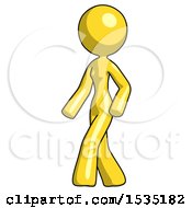 Poster, Art Print Of Yellow Design Mascot Woman Man Walking Turned Left Front View